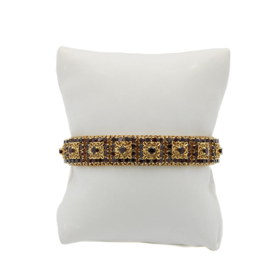 Vintage 18k Yellow Gold Garnet Italian Toliro Filigree Bracelet
