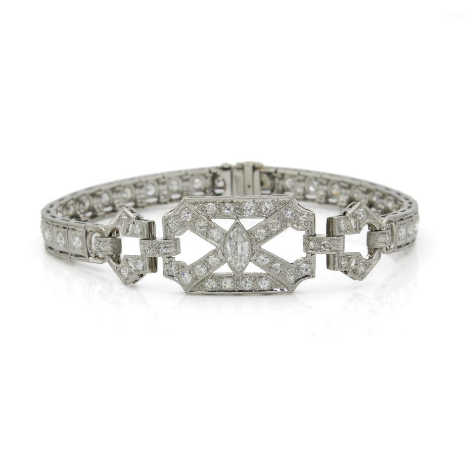 Art Deco Platinum Diamond Marquise Single Cut