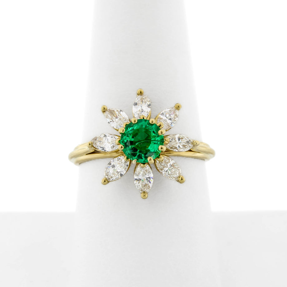 18K Yellow Gold .60 Ctw Emerald 1.60 Ctw Diamond Accented