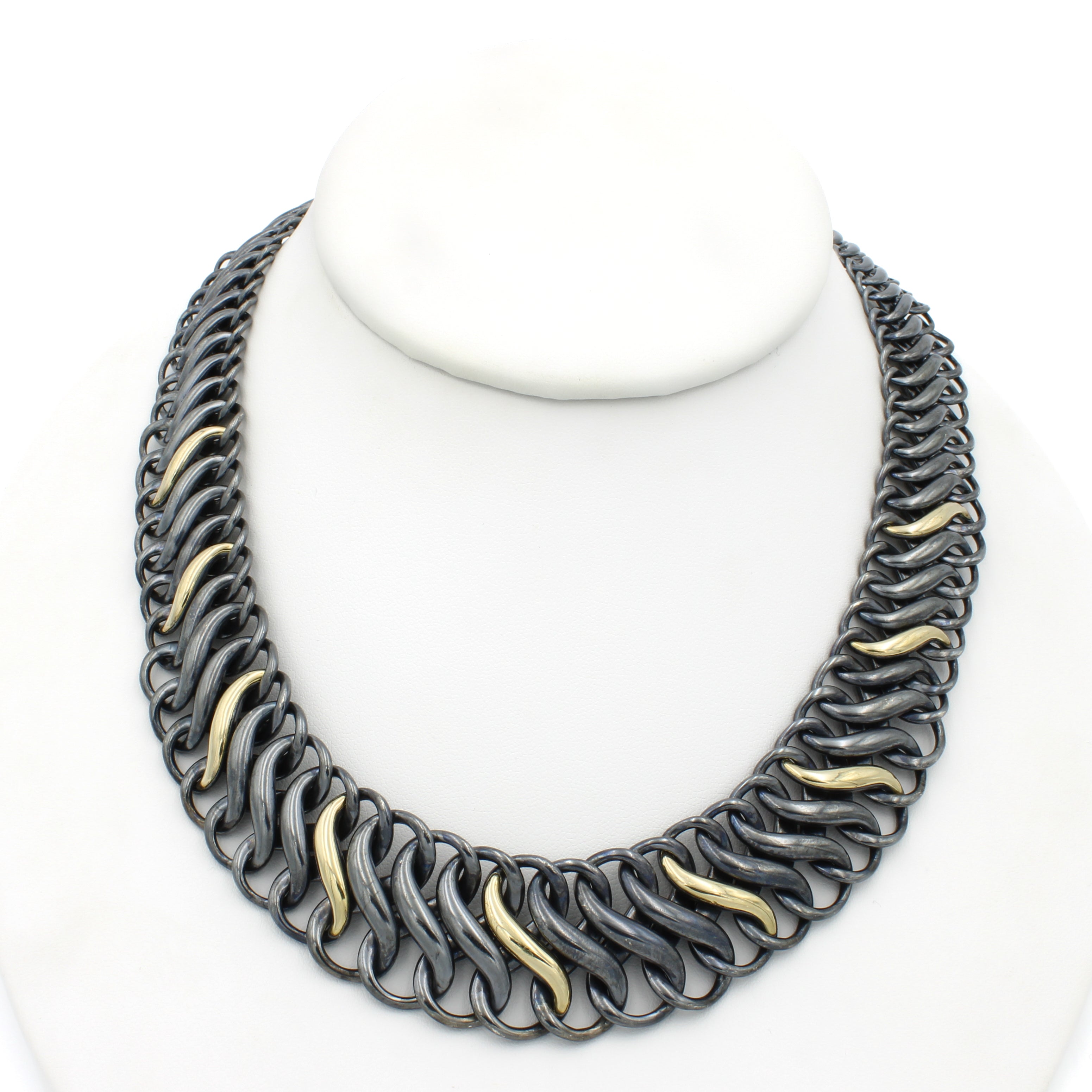 David Yurman Oxidized Sterling 18k Gold Woven S Link Collar