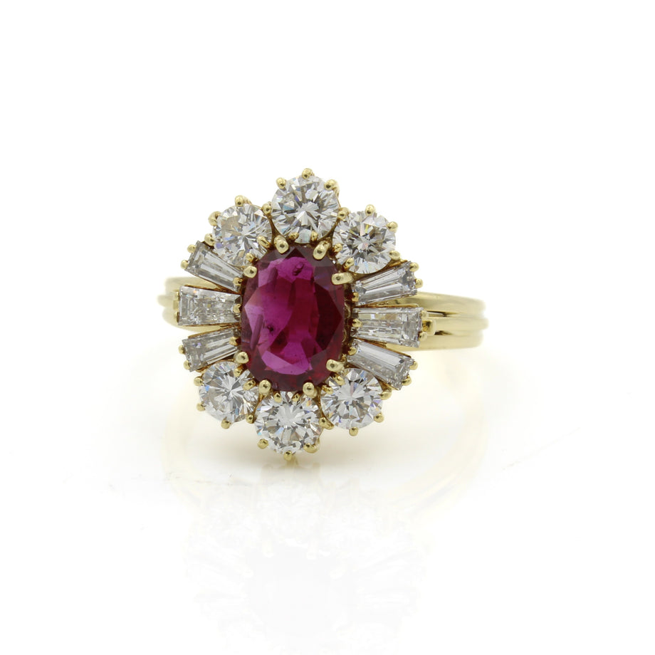 18k Yellow Gold Oval Ruby .70 CTW Diamond Cocktail Ring #E37091-1