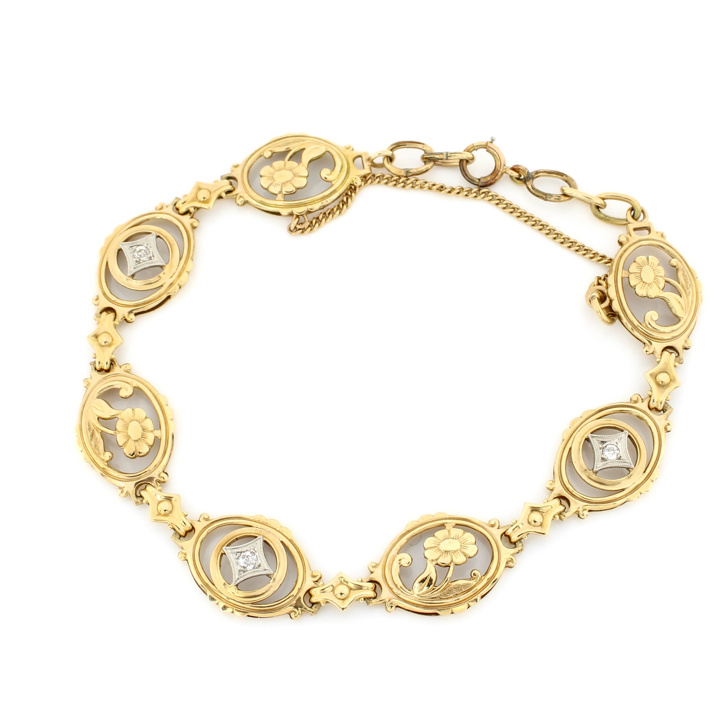 Vintage 1940 Filigree Link Bracelet Calibré Sapphire Diamond Vintage 1940 Filigree Link Bracelet Calibré Sapphire Diamond