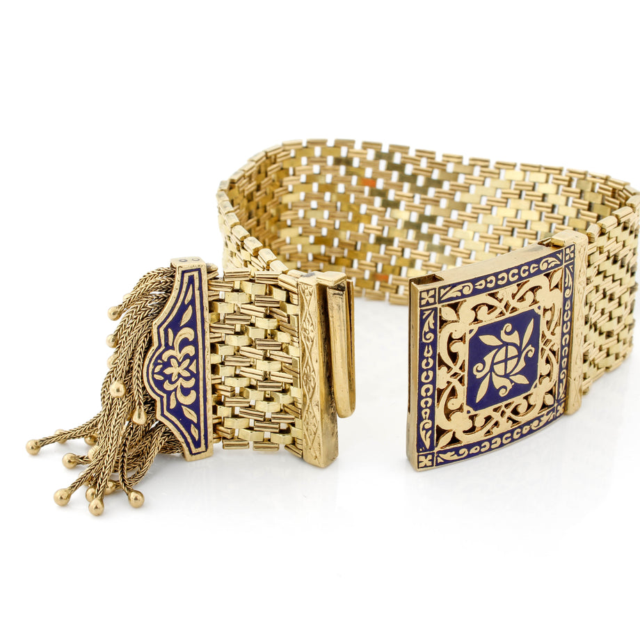 Victorian 14k Yellow Gold Enamel Fringe Tassel Bracelet 6.5