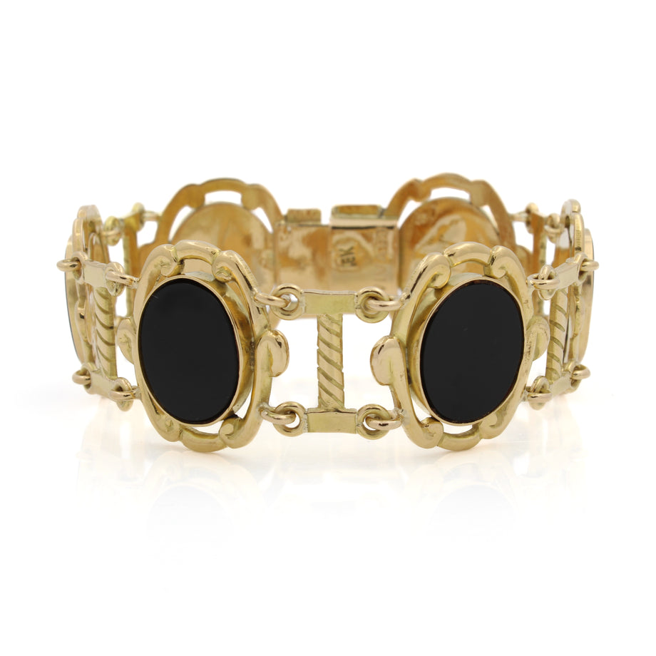 18k Yellow Gold Oval Black Onyx Link Bracelet #E23-30 – National