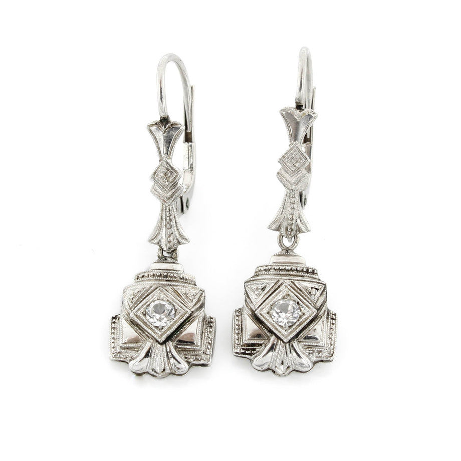 18K White Gold .15ctw Round Goshenite Beryl Drop Earrings