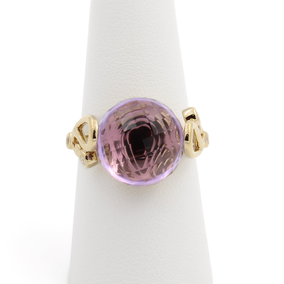 Cordova 14k Yellow Gold 8ct Checkerboard Amethyst Diamond Ring Sz