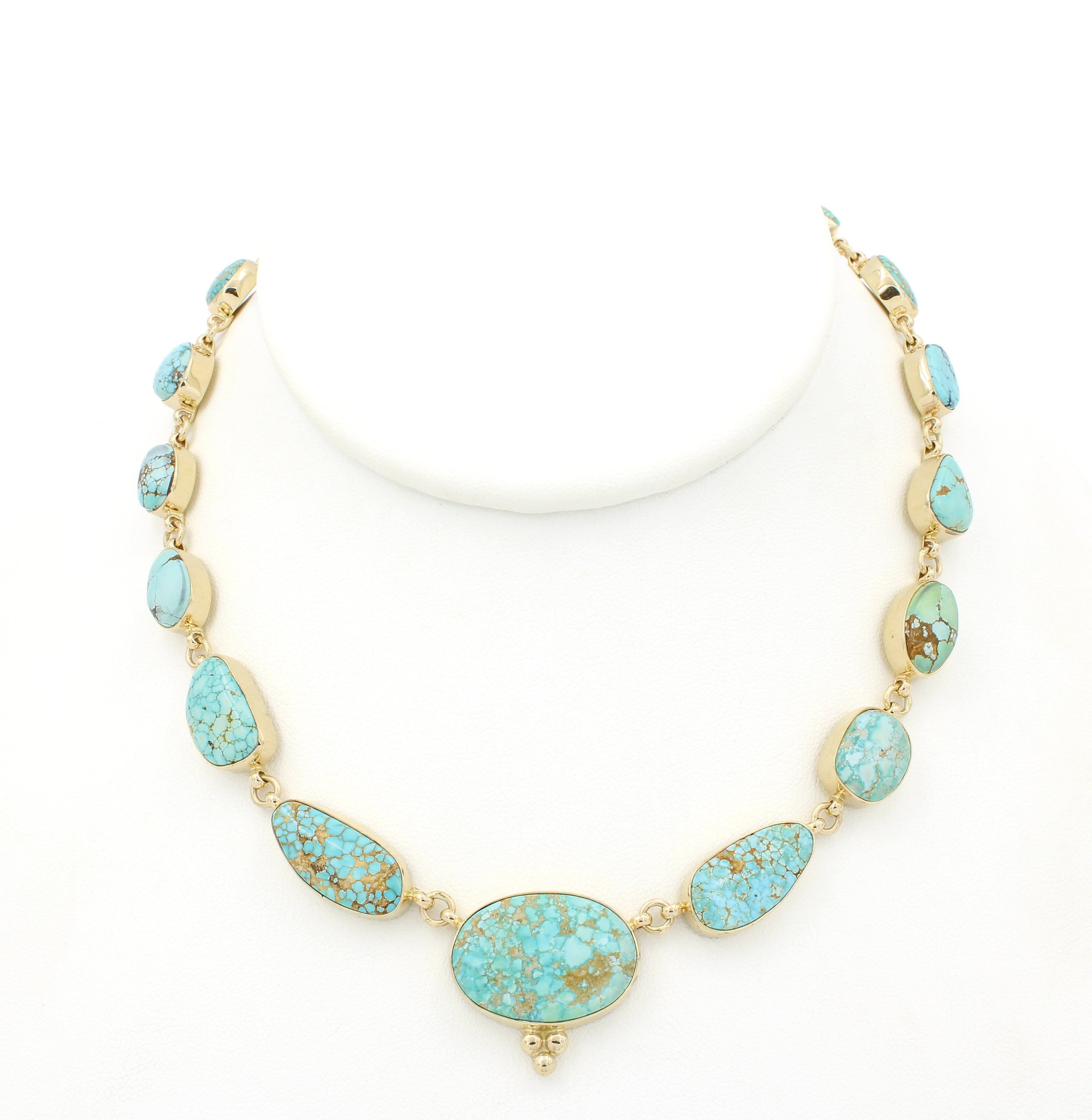 Artist Signed 14k Yellow Gold and Turquoise Cabochon 16 Inch