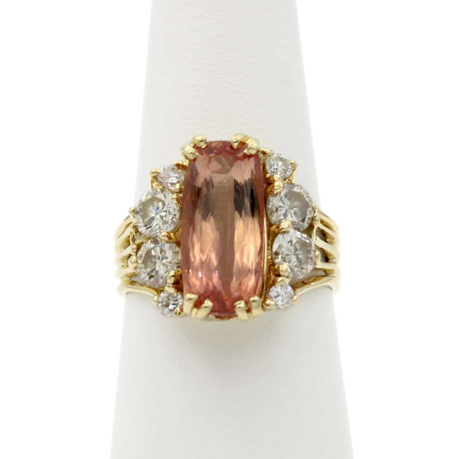 Vintage 14K Gold 3.75Ct Topaz & .90Ctw Diamond Ring #E23-196