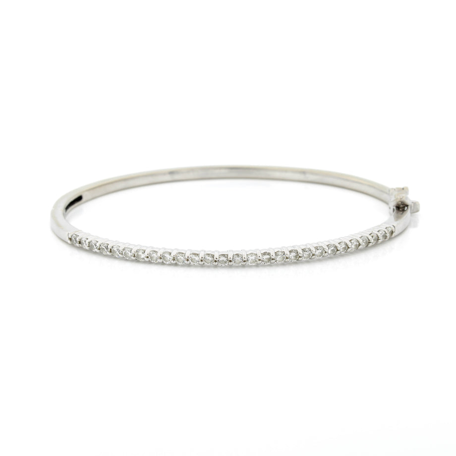 Round-Cut Diamond Rectangle Paperclip-Link Hinged Bangle