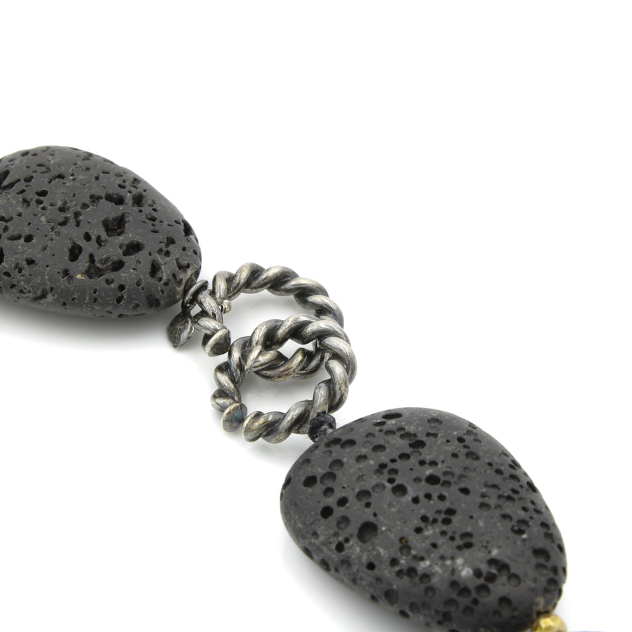 David Yurman 18k Bonded Sterling Silver Lava Rock Necklace 20in w